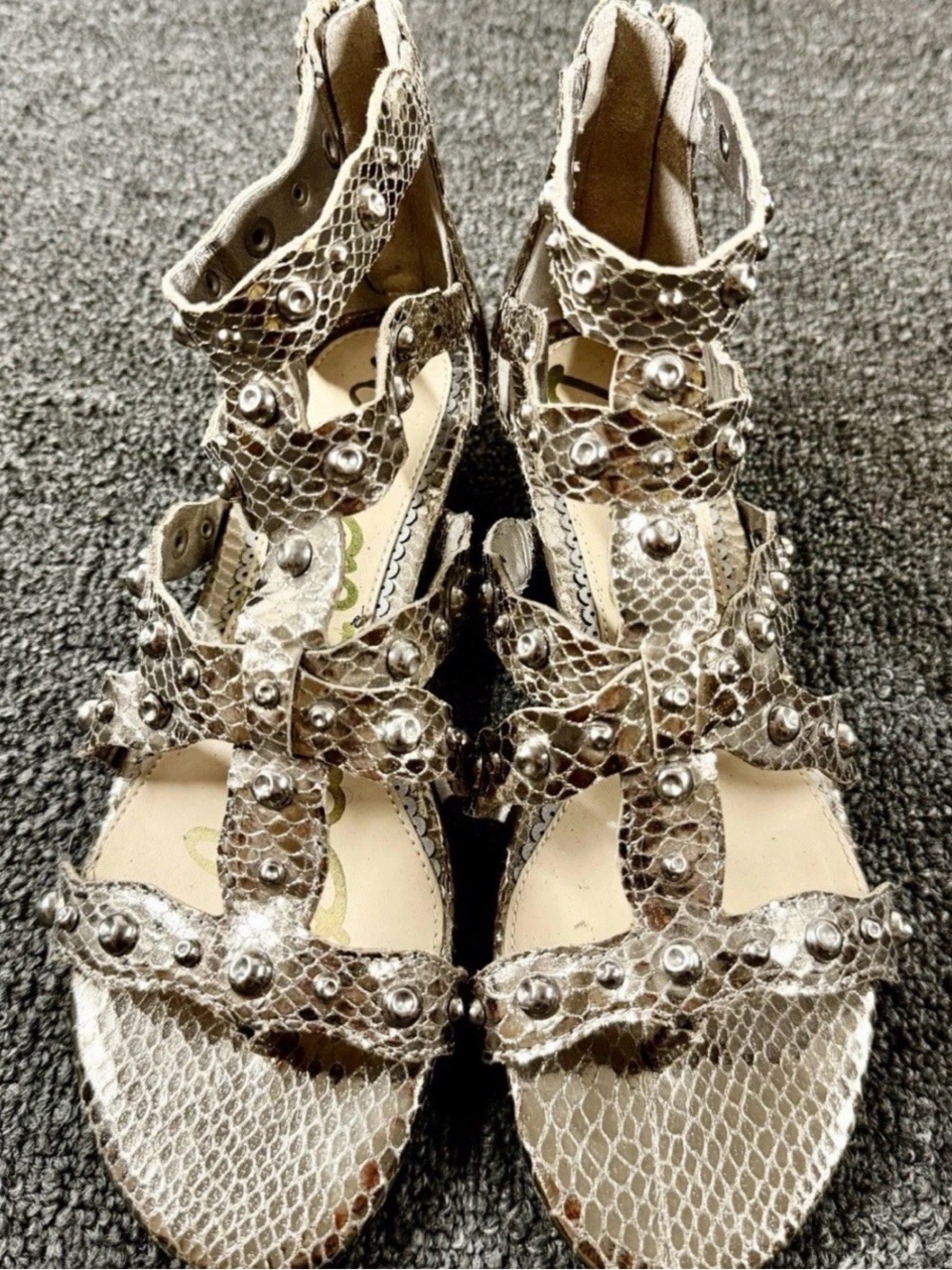Sam Edelman Silver Snake-Effect Studded Gladiator Sandals